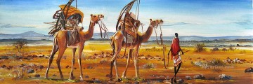 Caminata con camellos animal. Pinturas al óleo